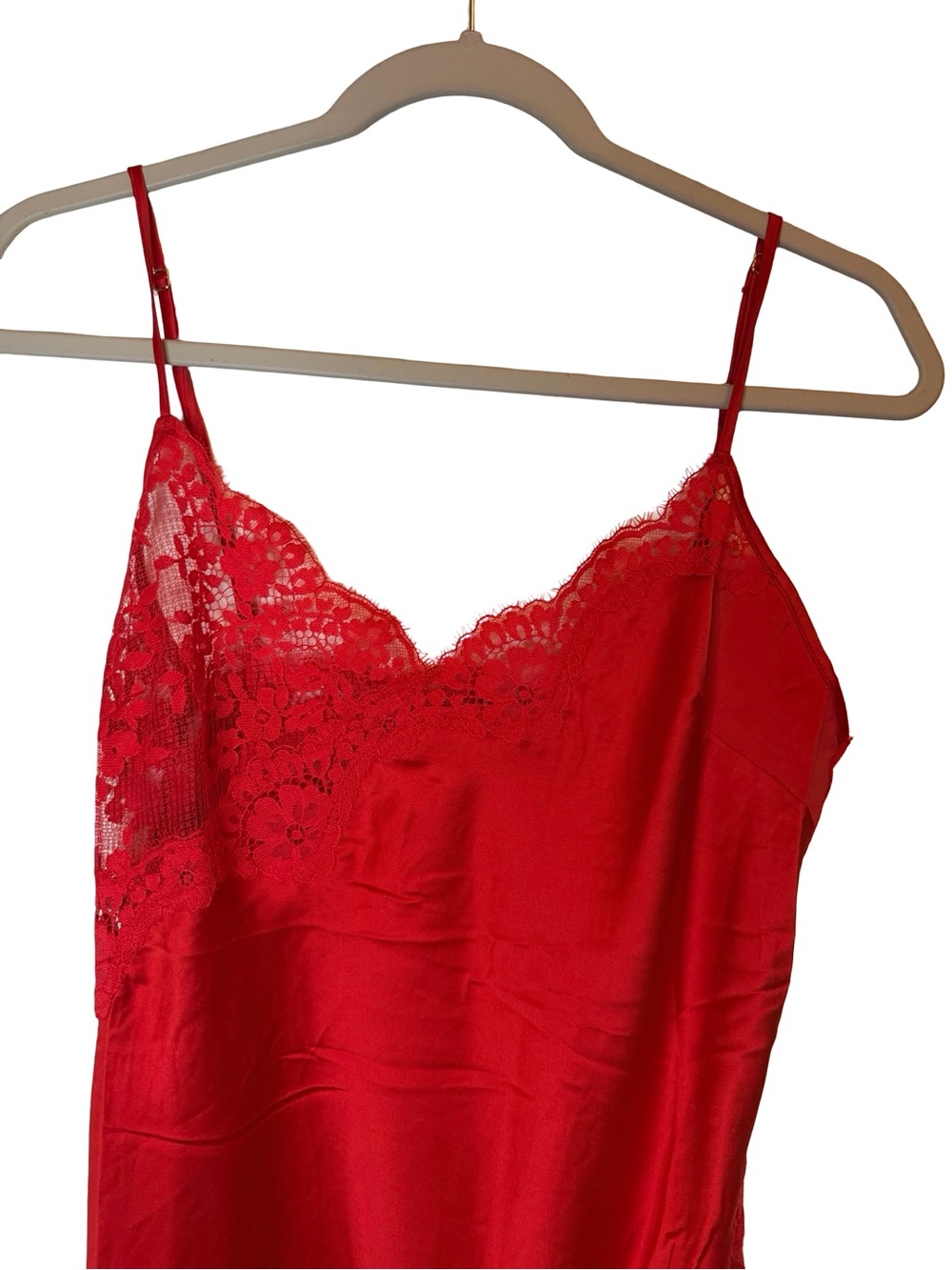 Victoria's Secret Red Satin Lace Trim Chemise Slip Mini Dress Adjustable Strap M - Picture 3 of 6